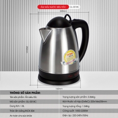 Ấm siêu tốc 0018C - 1.8 Lít - Bảo hành 2 năm
