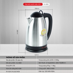 Ấm Siêu Tốc 0025 - 2.5 Lít - Bảo hành 1 năm