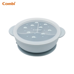 Khay ăn dặm Combi silicone platinum kèm nắp - họa tiết Voi xanh