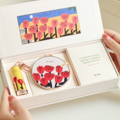 Set Cushion OHUI Hoa Hồng 3 Món Phấn Nước + Lõi + Son Mini