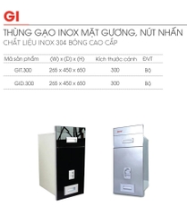 Thùng gạo Inox 304 mặt gương, nút nhấn (Inox 304 bóng cao cấp)