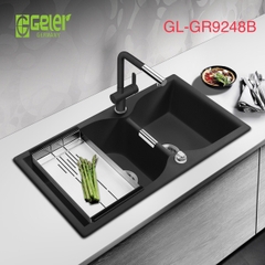 Chậu rửa bát đá 2 hố lệch Geler | GL-GR 9248B màu đen
