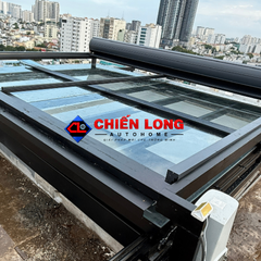 Mái Nhôm Cuốn Mái Kính Sân Thượng 3,5m x 5m Cách Nhiệt