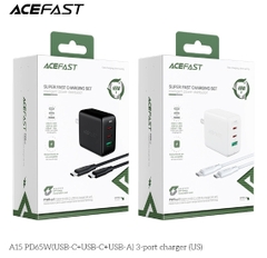 Sạc ACEFAST PD3.0 65W 3 cổng USB-C+USB-C+USB-A (US) - A13 A15