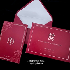 PB 361 - Thiệp đỏ truyền thống họa tiết Hoa Mẫu Đơn