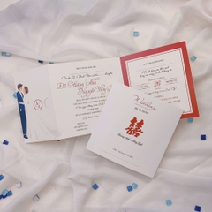 219 Vuông - Thiệp cưới tối giản chữ hỷ, in hình chibi