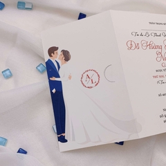 219 Vuông - Thiệp cưới tối giản chữ hỷ, in hình chibi