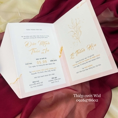 357 CN - Thiệp nền hồng loang kết hợp chữ hỷ