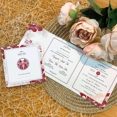 063 Vuông - Thiệp đỏ cổ điển kết hợp hoa Mẫu Đơn