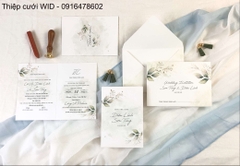 PB 134 - Thiệp lá cỏ nhũ nền xanh loang