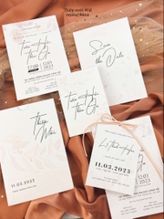 PB 375 - Thiệp cưới họa tiết lá hồng nhẹ nhàng, hiện đại