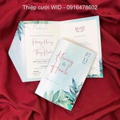 310 CN - Thiệp cành lá xanh dương nền loang xu hướng mùa hè