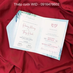 310 CN - Thiệp cành lá xanh dương nền loang xu hướng mùa hè