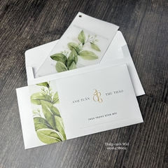 3 lá 395 - Thiệp hoa trắng lá xanh nhẹ nhàng