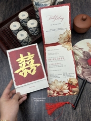 May 389 - Thiệp hoa sen chữ hỷ đỏ truyền thống