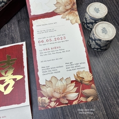 May 389 - Thiệp hoa sen chữ hỷ đỏ truyền thống
