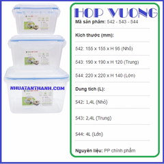 HỘP NHỰA TRONG 1,4L,2,4L, 4 L