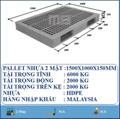 PALLET NHỰA 2 MẶT 1500X1000X150 MM