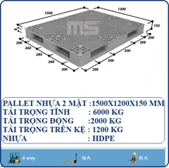 PALLET NHỰA 2 MẶT 1500X1200X150 MM
