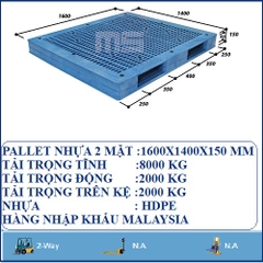 PALLET NHỰA 2 MẶT 1600X1400X150 MM