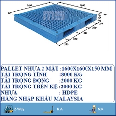 PALLET NHỰA 2 MẶT 1600X1600X150 MM