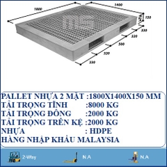 PALLET NHỰA 2 MẶT 1800X1400X150 MM