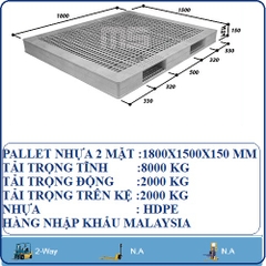 PALLET NHỰA 2 MẶT 1800X1500X150 MM