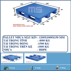 PALLET NHỰA MẶT KÍN 1200X1000X150 MM