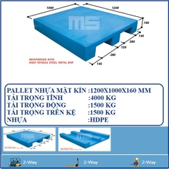 PALLET NHỰA MẶT KÍN 1200X1000X160 MM