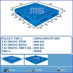 PALLET NHỰA 1100X1300X150 MM