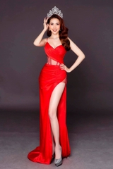 Đầm dạ hội kiểu hai dây xẻ đùi phối lưới