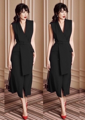 Đầm xòe kiểu vest sát nách tà chéo (Đen)