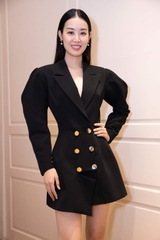 Đầm vest ngắn dáng ôm tay dài phồng phối nút sang trọng