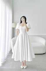 Đầm xòe dáng dài cúp ngực tay phồng