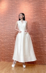 Đầm xòe dáng dài sát nách xẻ ngực phối túi (KHÔNG KÈM ĐAI)