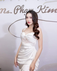 Đầm dạ hội kiểu hai dây cúp ngực phối ren sang trọng