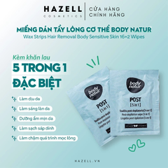 Miếng wax lông vùng mặt Body Natur Wax Strips Face Sensitive Skin 12+2 Wipes - HÀNG NHẬP KHẨU