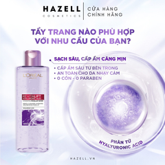 Nước tẩy trang L'Oréal Micellar Water Hyaluronic Acid 400ml (Tím) - HÀNG NHẬP KHẨU