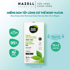 Miếng wax lông cơ thể cho da thường Body Natur Wax Strips Hair Removal Body Normal Skin 16+2 Wipes - HÀNG NHẬP KHẨU