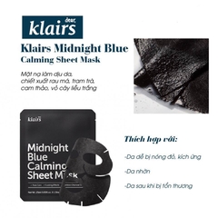 Mặt nạ Dear, Klairs Midnight Blue Calming Sheet Mask 25ml - HÀNG NHẬP KHẨU