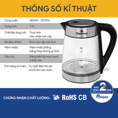 Ấm Đun Siêu Tốc BlueStone KTB-3426 1.7 Lít 1850-2200W