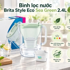 Bình lọc nước Brita Style Eco Sea Green 2.4L (có sẵn 3 lõi Maxtra Pro 150L)