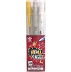 Bộ Bút line kháng nước Trắng, Nhũ Vàng, Bạc SAKURA Gelly Roll set 3 cây