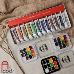 Pocket màu Nước HOLBEIN Artist 8/ 12/ 24 màu dạng pan chiết 0.5~1ml (hộp nhựa)