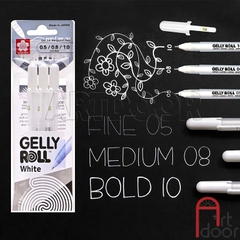 Bộ Bút line kháng nước Trắng, Nhũ Vàng, Bạc SAKURA Gelly Roll set 3 cây