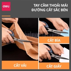 Kéo cắt DELI lưỡi đen chống rỉ cỡ lớn (210mm) cắt giấy, làm đồ thủ công