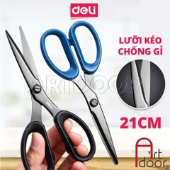 Kéo cắt DELI lưỡi đen chống rỉ cỡ lớn (210mm) cắt giấy, làm đồ thủ công