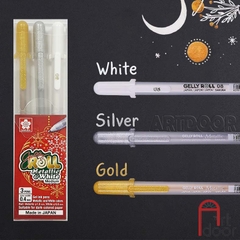 Bộ Bút line kháng nước Trắng, Nhũ Vàng, Bạc SAKURA Gelly Roll set 3 cây