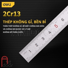 Thước Thép DELI Dạng Thẳng 30cm dùng trong Vẽ Kỹ Thuật, Nội Thất, Kiến Trúc, Mỹ Thuật