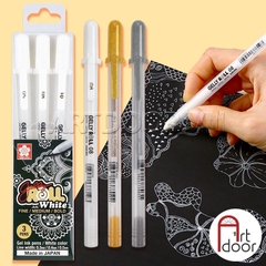 Bộ Bút line kháng nước Trắng, Nhũ Vàng, Bạc SAKURA Gelly Roll set 3 cây